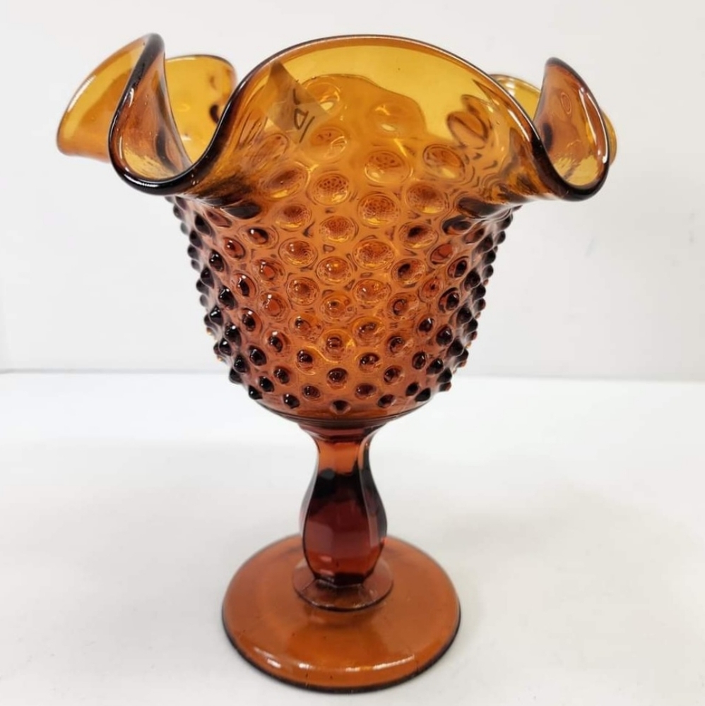 Vintage Fenton Amber Glass Ruffle Bowl EUC